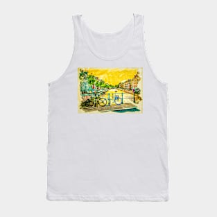 AMSTERDAM, I Love Netherlands Watercolor Canals Fine Art Tank Top